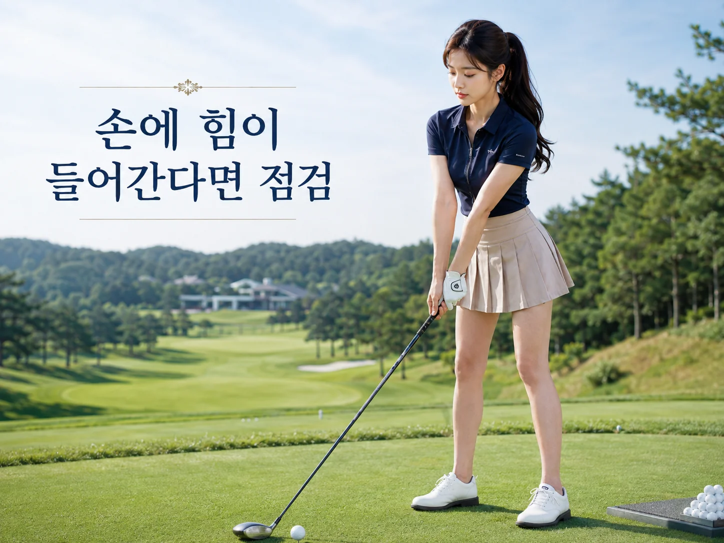 골프 스윙 어드레스에서 과도한 그립 압력을 점검하는 여성 골퍼