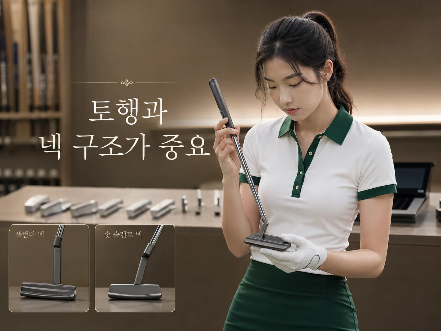 퍼터 토행과 플럼버 넥 슬랜트 넥 등 넥 구조를 비교하는 장면