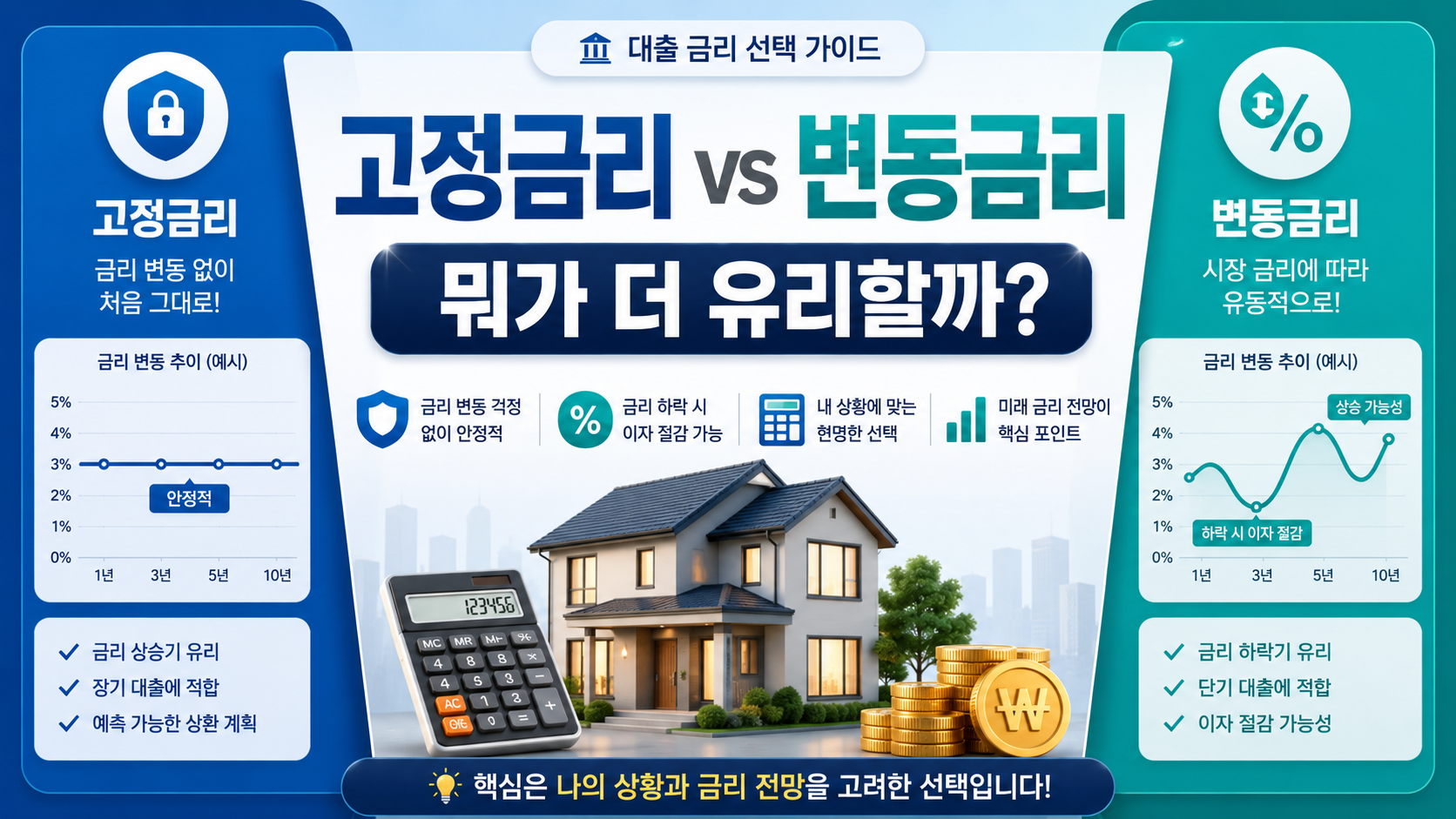 고정금리와 변동금리 차이 및 대출기간별 금리 선택 방법을 비교한 대출금리 가이드