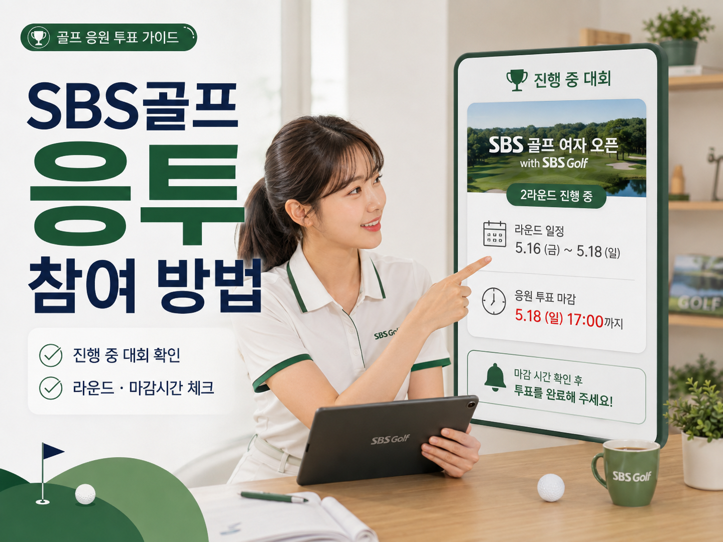 SBS골프 응투에서 진행 중인 골프 대회와 라운드 및 투표 마감 시간을 확인하는 방법