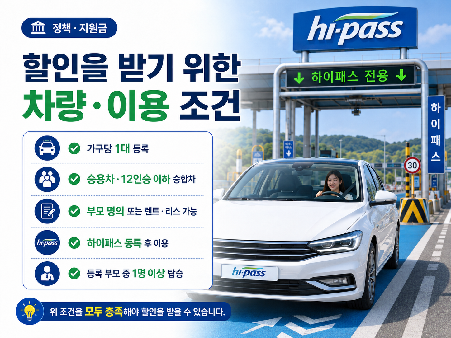 다자녀 고속도로 통행료 할인을 위한 차량 등록과 하이패스 이용 조건 안내