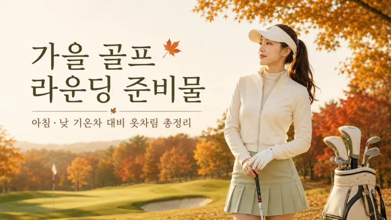 가을 골프 라운딩 준비물과 일교차 대비 옷차림을 소개하는 가을 골프장 여성 골퍼