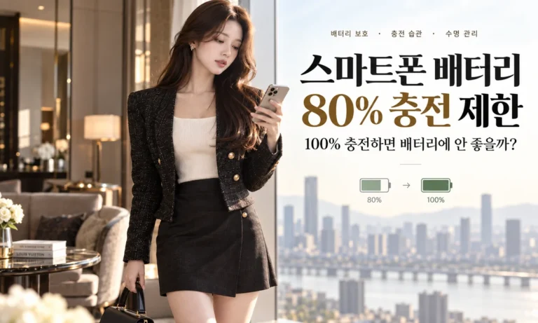 스마트폰 배터리 80% 충전 제한과 100% 충전 차이를 설명하는 이미지