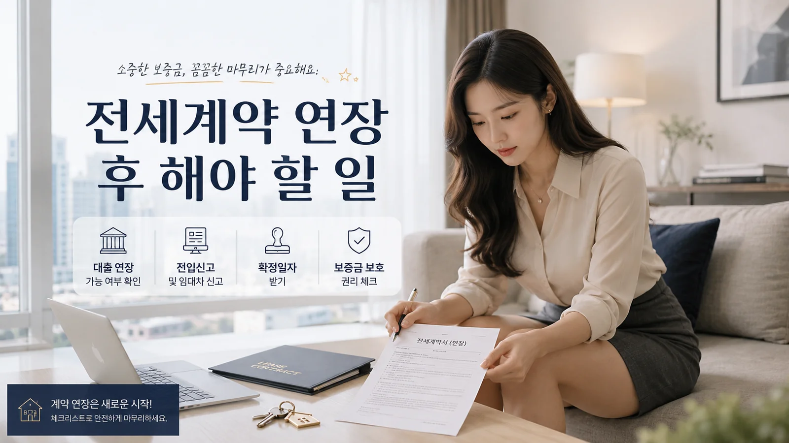 전세계약 연장 후 전세대출·임대차 신고·확정일자·전세보증금반환보증까지 해야 할 일을 정리한 이미지
