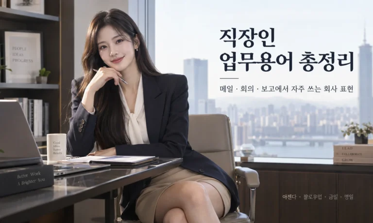 직장인 업무용어 총정리와 메일·회의·보고에서 자주 사용하는 회사 표현을 소개하는 오피스 이미지