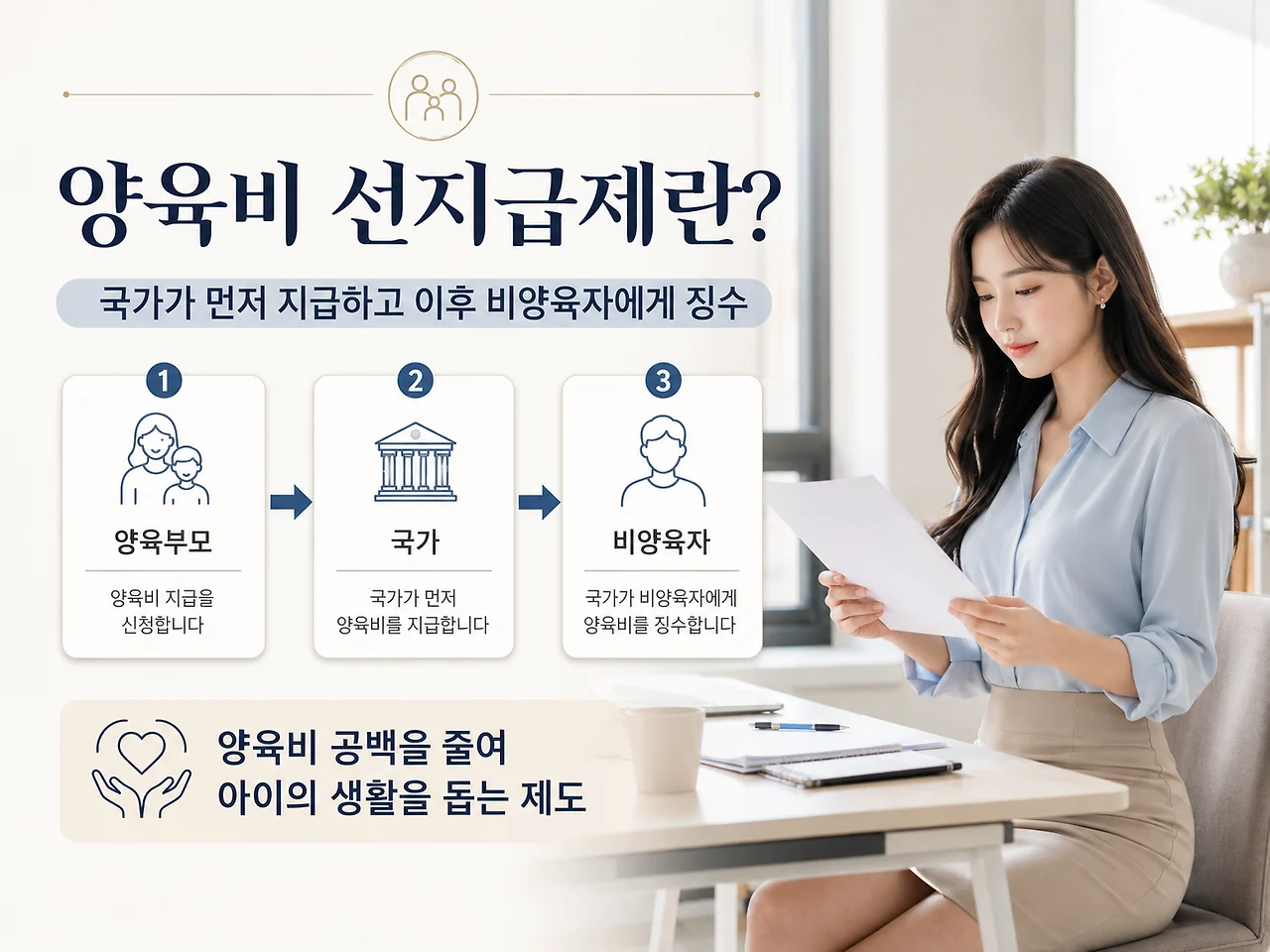 국가가 먼저 지급하고 비양육자에게 징수하는 양육비 선지급제 구조