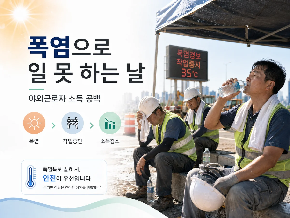 폭염으로 야외작업이 중단되고 소득이 감소하는 근로자