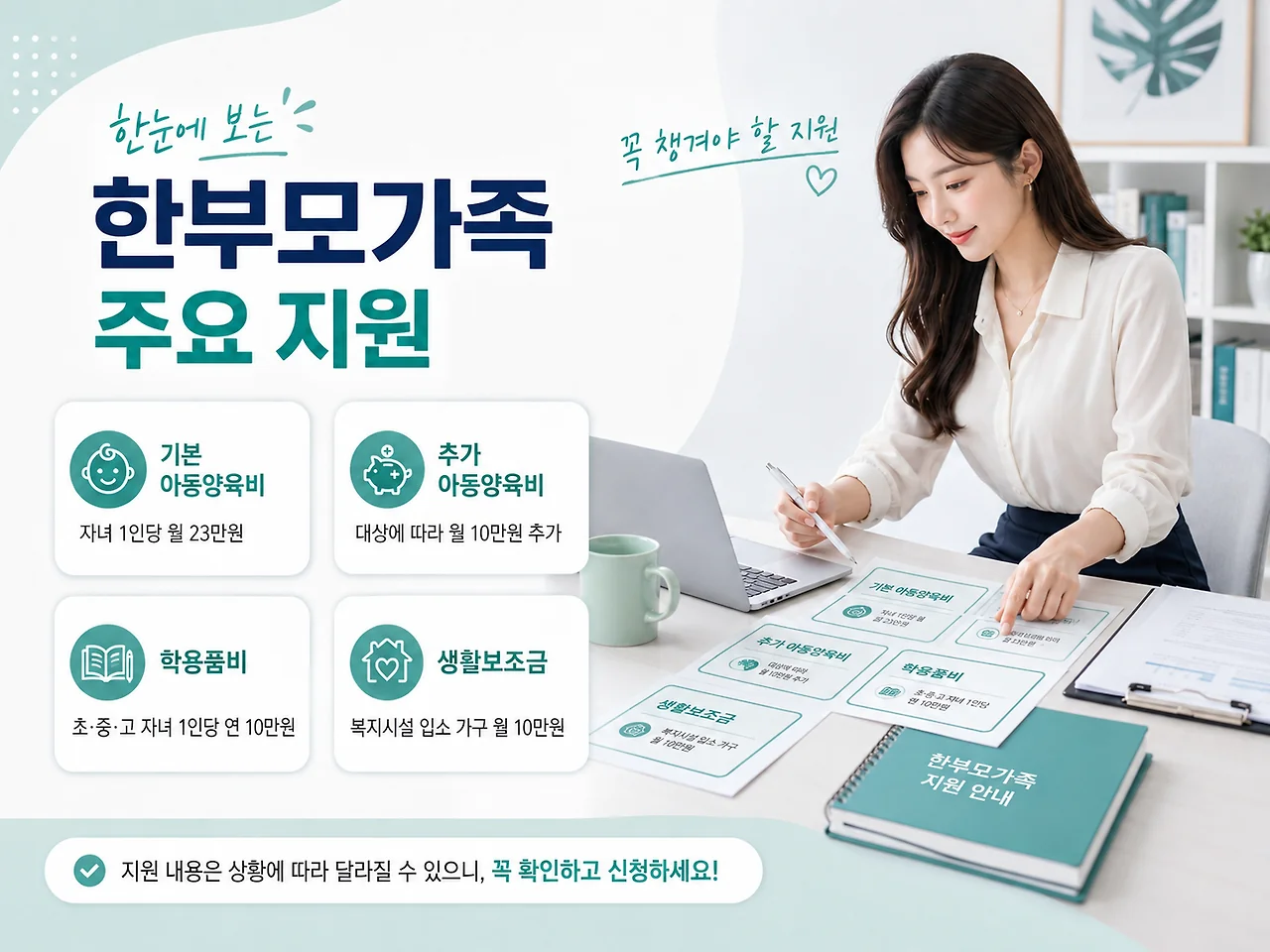 한부모가족 지원 신청 전 가구원 수 소득인정액 자녀 연령 추가지원 중복지원 필요서류 체크리스트