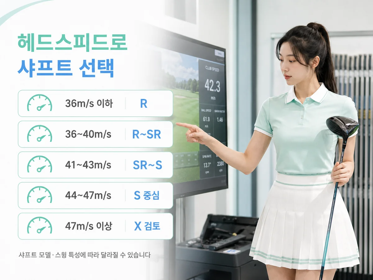 헤드스피드별 드라이버 샤프트 선택법 R SR S X 추천 기준