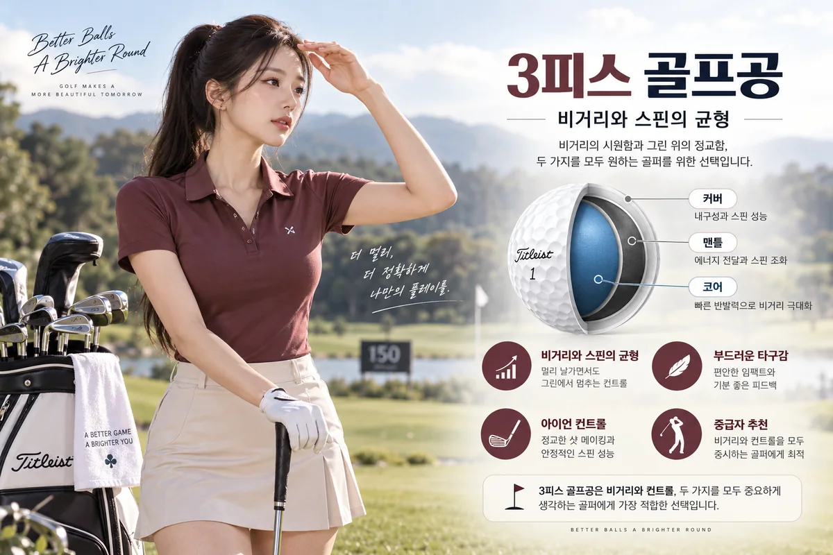 3피스 골프공의 비거리 스핀 타구감 균형 특징 설명