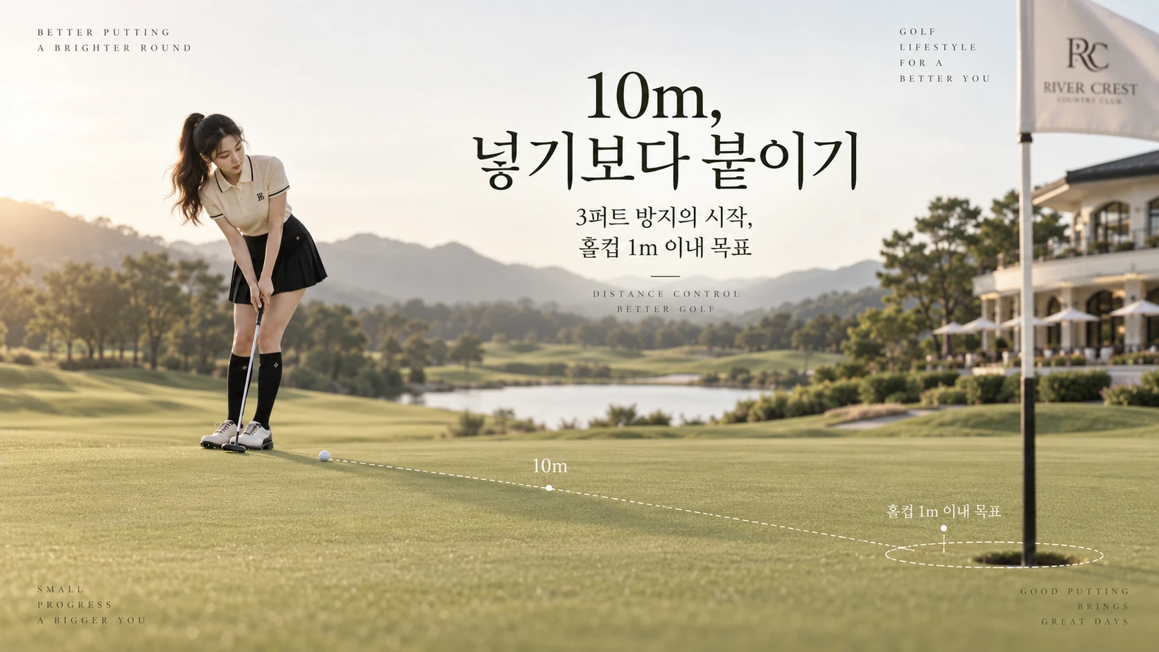 10m 롱퍼팅에서 홀컵 1m 이내에 공을 붙이는 거리감 연습 이미지