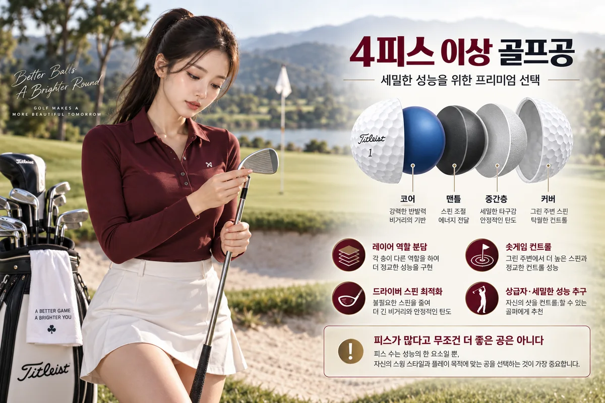 4피스 이상 프리미엄 골프공의 다층 구조와 스핀 컨트롤 특징