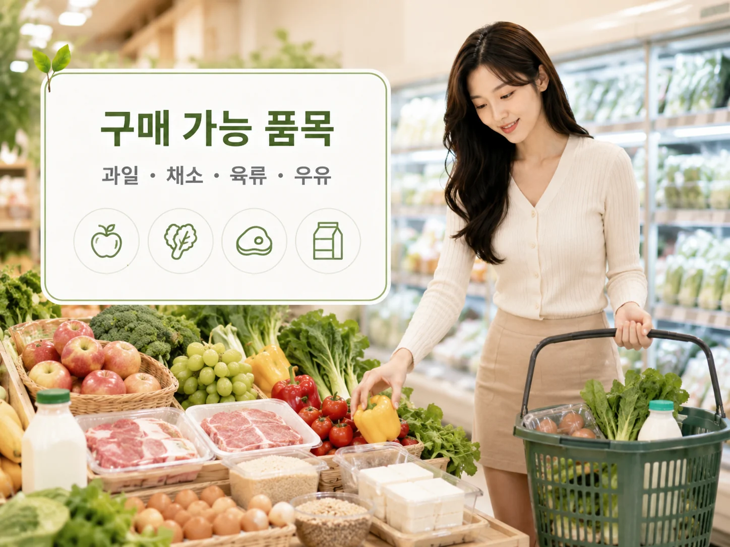 농식품바우처 구매 가능 품목 과일 채소 육류 우유 달걀 잡곡 두부 안내