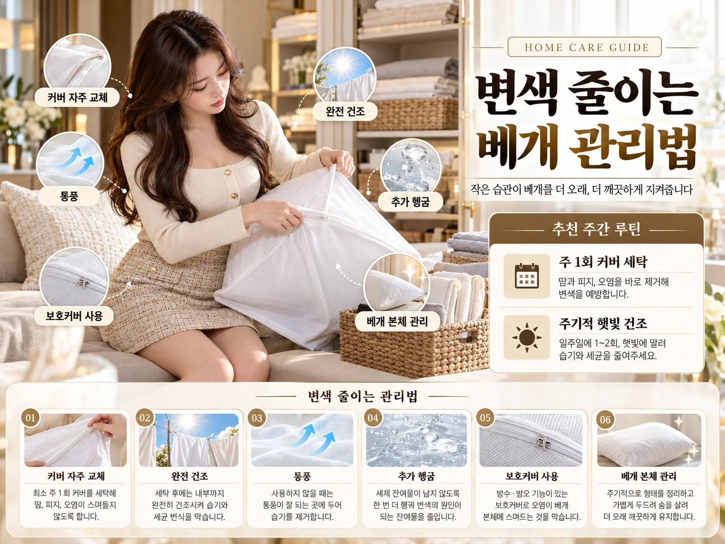 베개 변색을 줄이는 세탁 건조 통풍 관리 방법