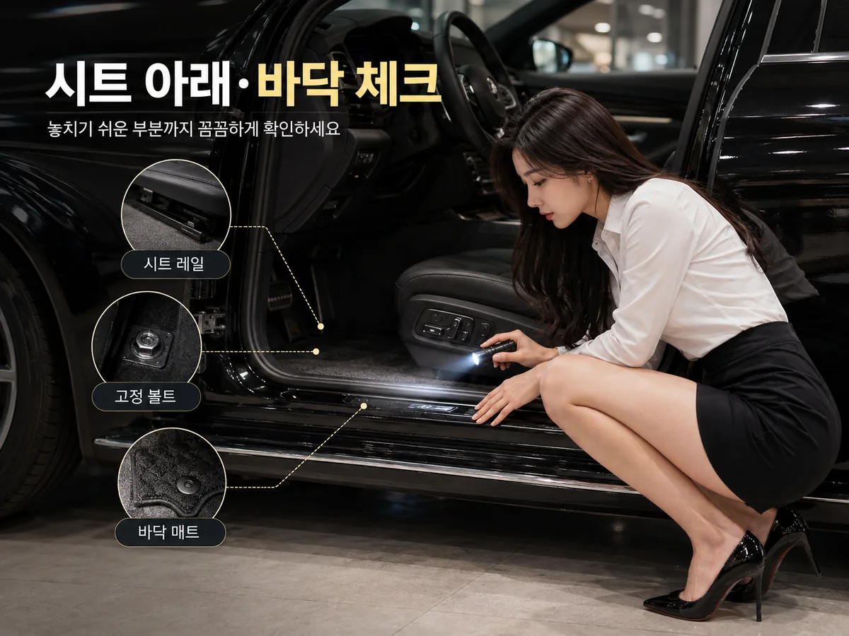 침수차 시트 레일 고정 볼트와 바닥 상태 점검