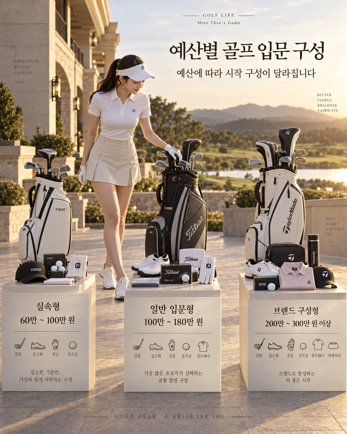 60만원부터 300만원 이상까지 예산별 골프 입문 장비 구성 비교 이미지
