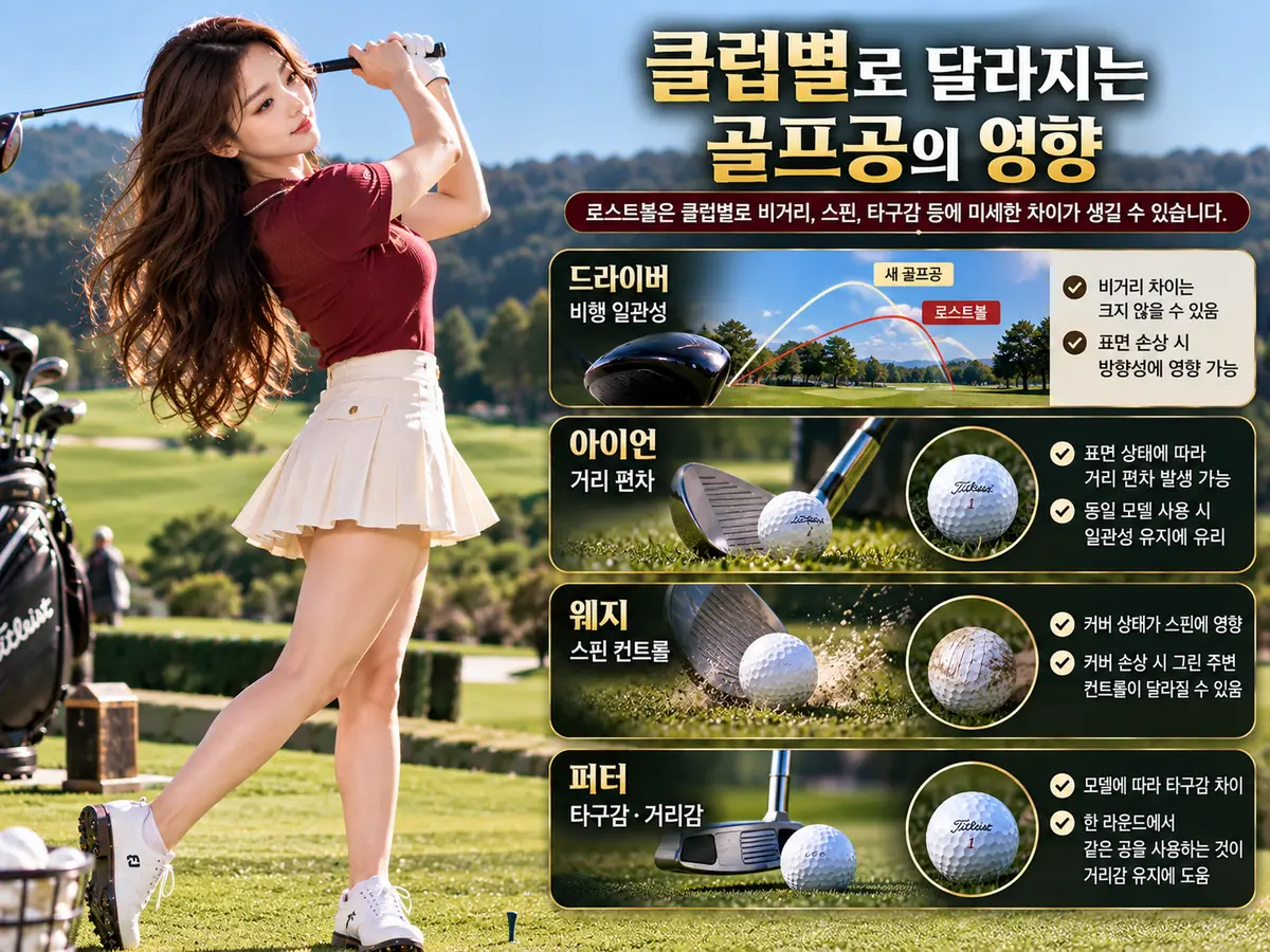드라이버 아이언 웨지 퍼터별 로스트볼 영향 비교