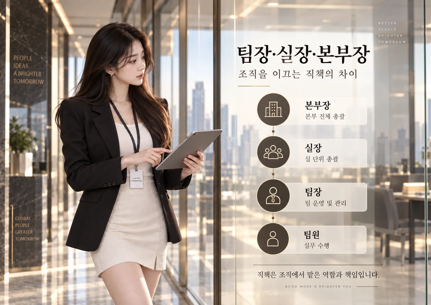 팀장 실장 본부장의 역할과 조직상 직책 차이를 설명하는 조직도