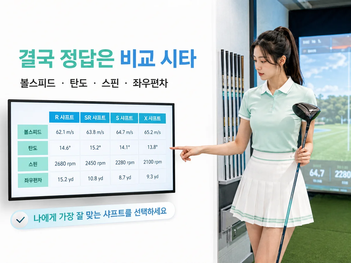 드라이버 샤프트 R SR S X 비교 시타와 골프 피팅 데이터 확인