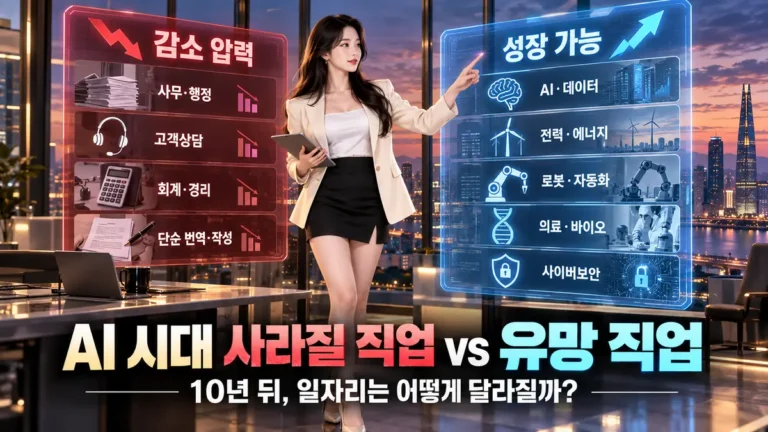 AI 시대 직업 전망과 미래 핵심 직업 분야를 보여주는 이미지