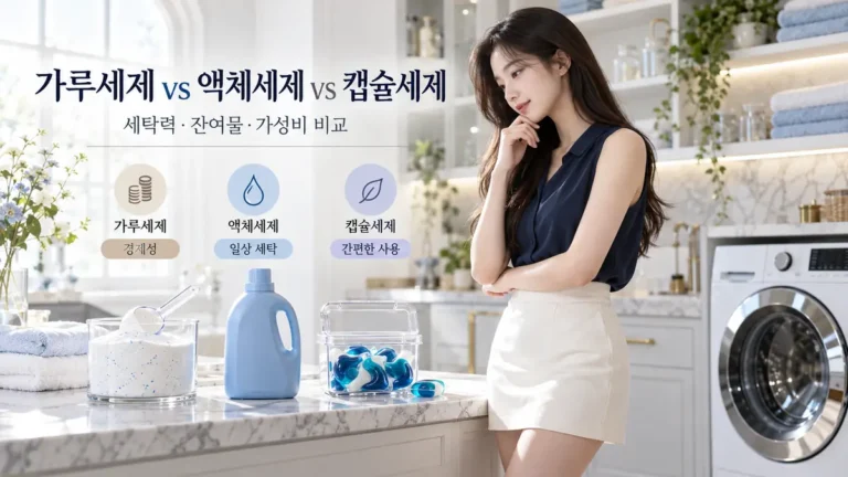 가루세제 액체세제 캡슐세제 차이와 세탁력 잔여물 가성비 비교