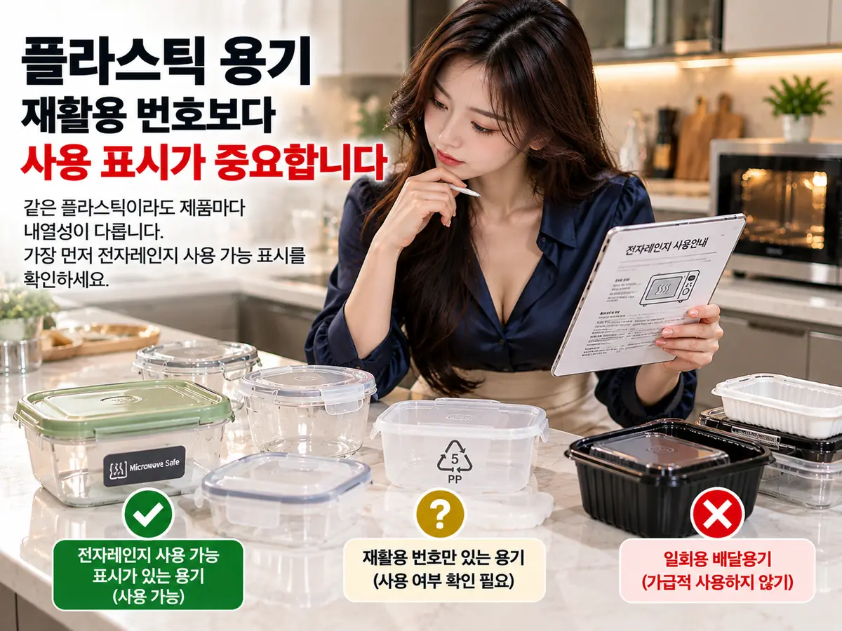 플라스틱 전자레인지 용기의 사용 가능 표시 확인 방법