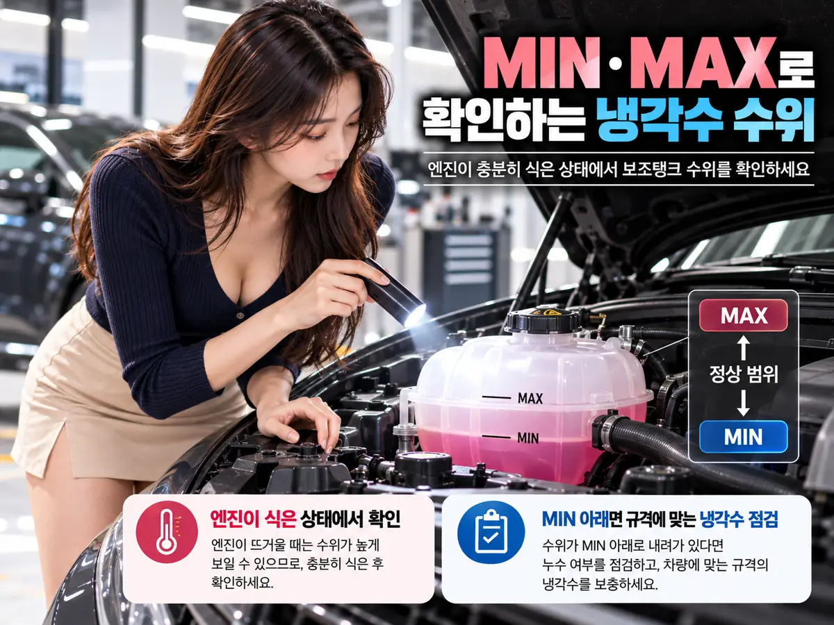 자동차 냉각수 보조탱크 MIN MAX 정상 수위 확인 방법