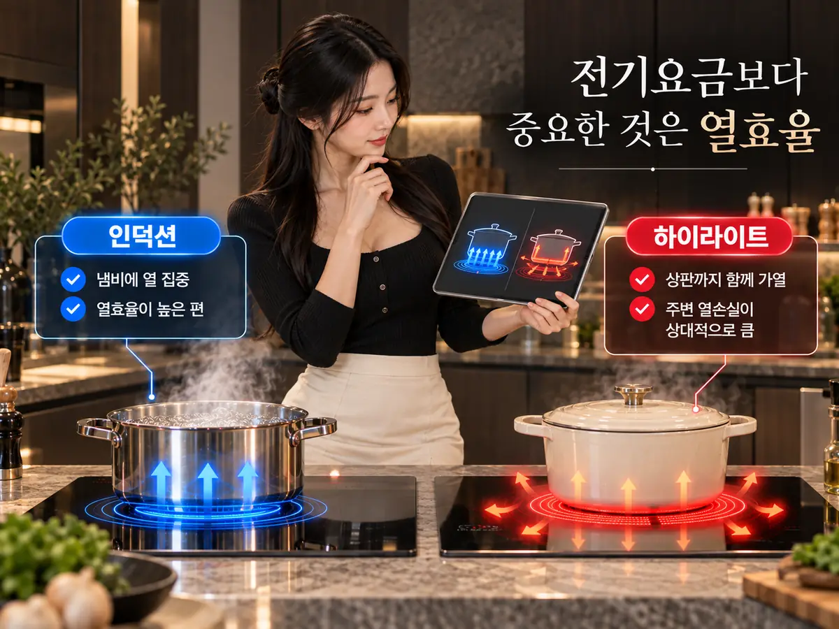 인덕션과 하이라이트 열효율과 전기 사용 차이