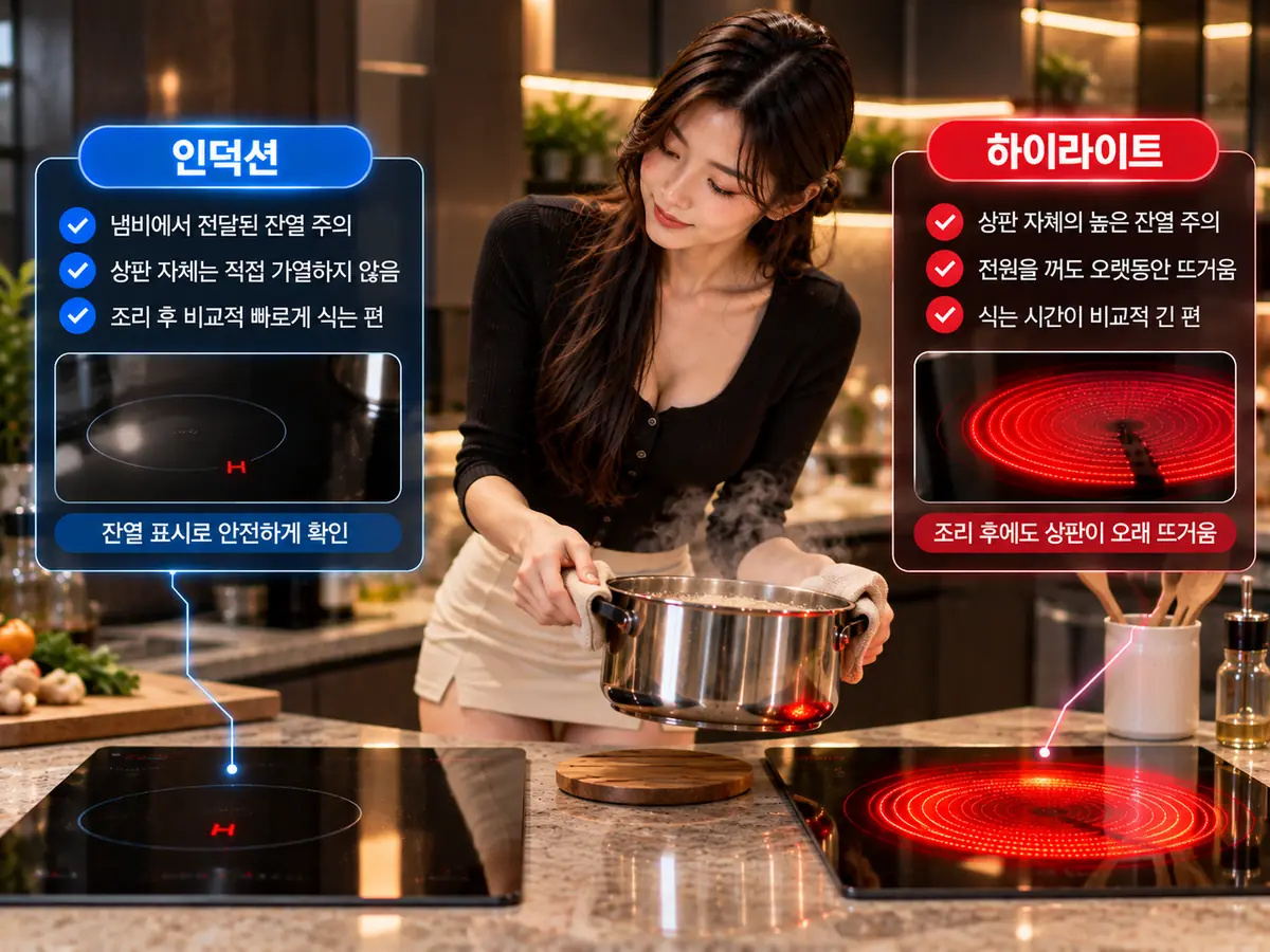 인덕션과 하이라이트 조리 후 잔열과 안전성 비교